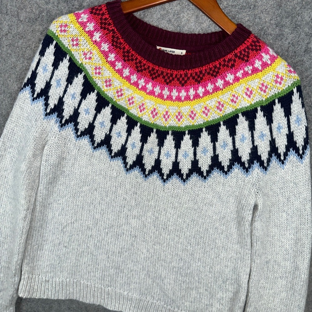 Marine Layer Sweater Womens S Gray Fair Isle Holiday 14699 Alpaca Wool Blend